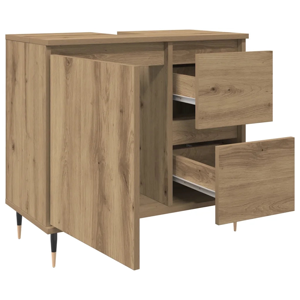 Armadietto da Bagno Rovere Artigianale 65x33x60cm in Truciolato 857224