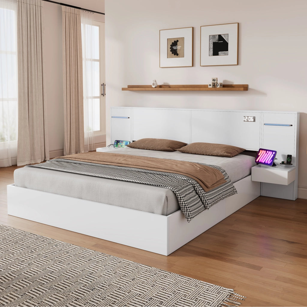 Letto adulto 180 × 200 cm; letto matrimoniale con USB-A; USB-C; orologio; altoparlanti e LED; senza materasso