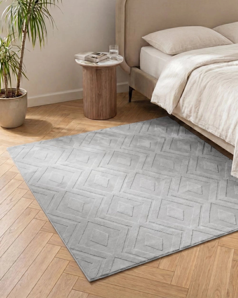 Tappeto Grigio Jacquard 160 x 160 cm a Pelo Corto Rettangolare per Soggiorno in Poliestere Moderno