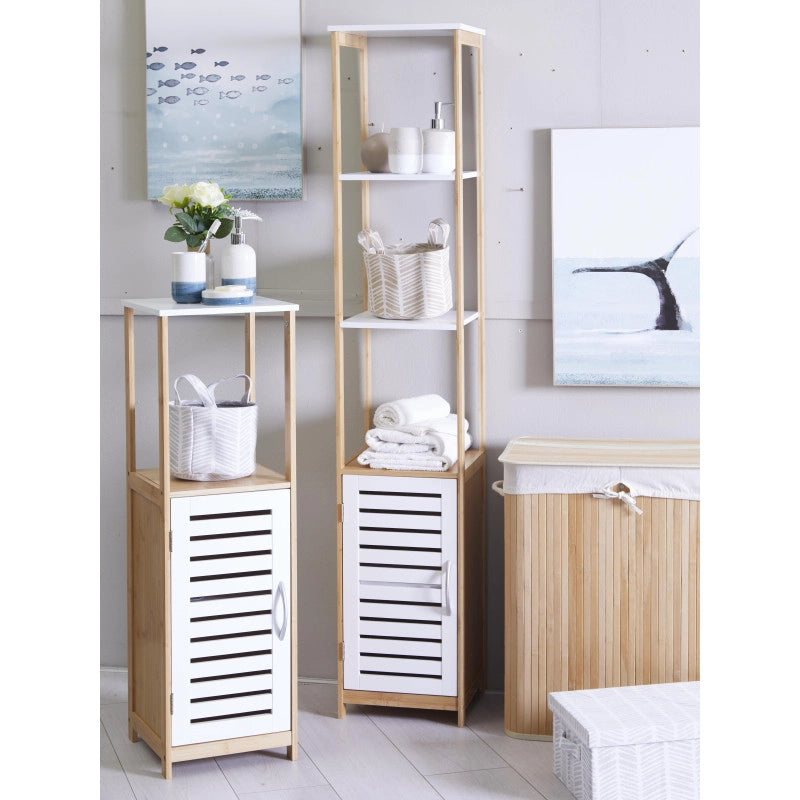 Portabiancheria Pieghevole In Bamboo Naturale 2 Scomparti 52x32x63 Cm