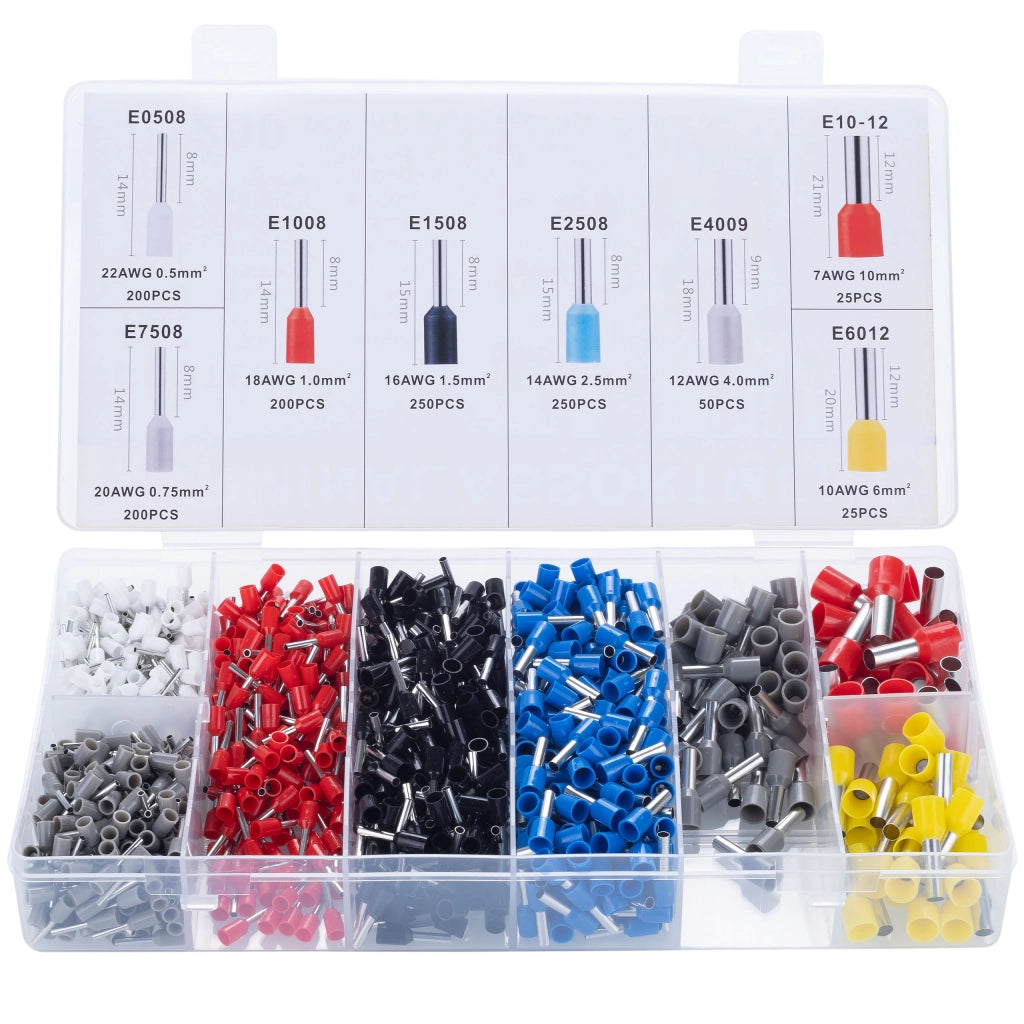 Pinza Crimpatrice per Capicorda Isolati – Set con 1200 Capicorda | Gamma 0.25-10.0 mm²
