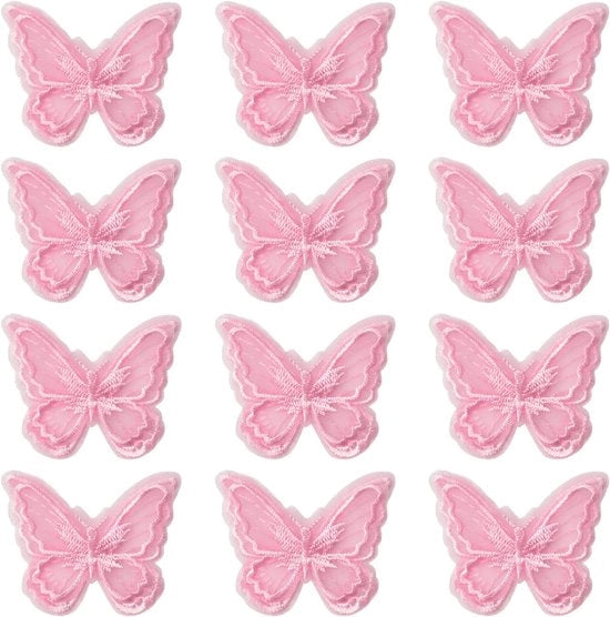 Spille per capelli - Adesivi per nastri doppie - Accessori per capelli da sposa - Pochette chiffon farfalla - Applicazioni di raso farfalla rosa - Decorazioni farfalla decorative (rosa, 12 pezzi)