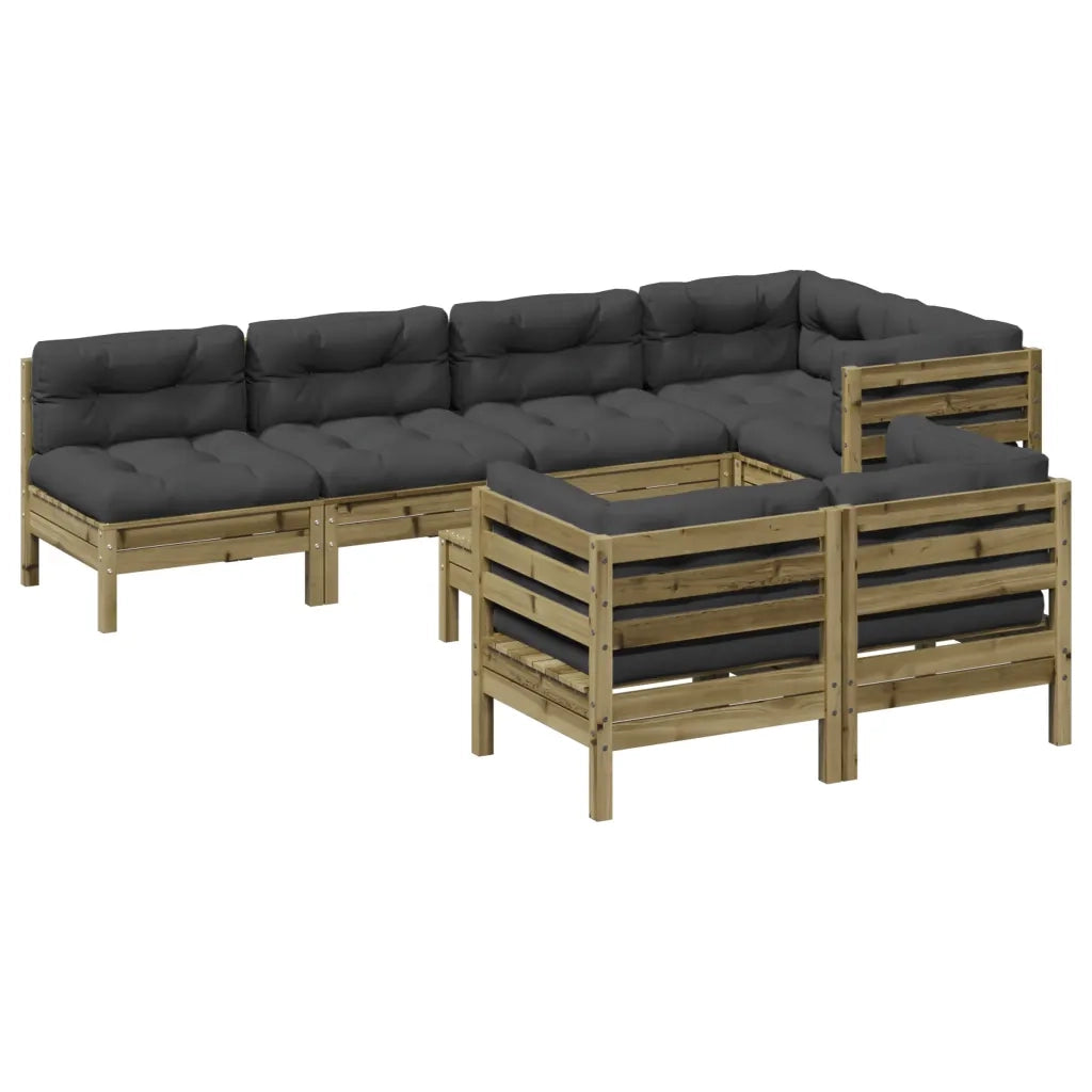Set Divani da Giardino 8pz con Cuscini Legno Impregnato di Pino