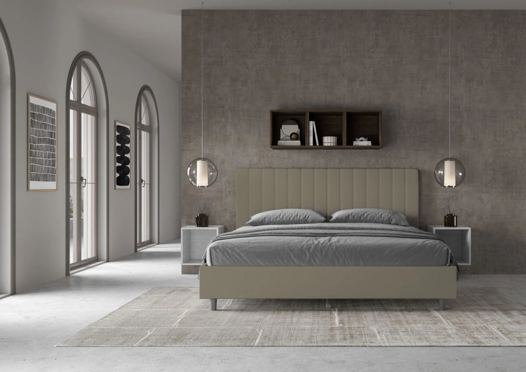 BS COM Letto matrimoniale king size contenitore imbottito 180x190 similpelle cappuccino