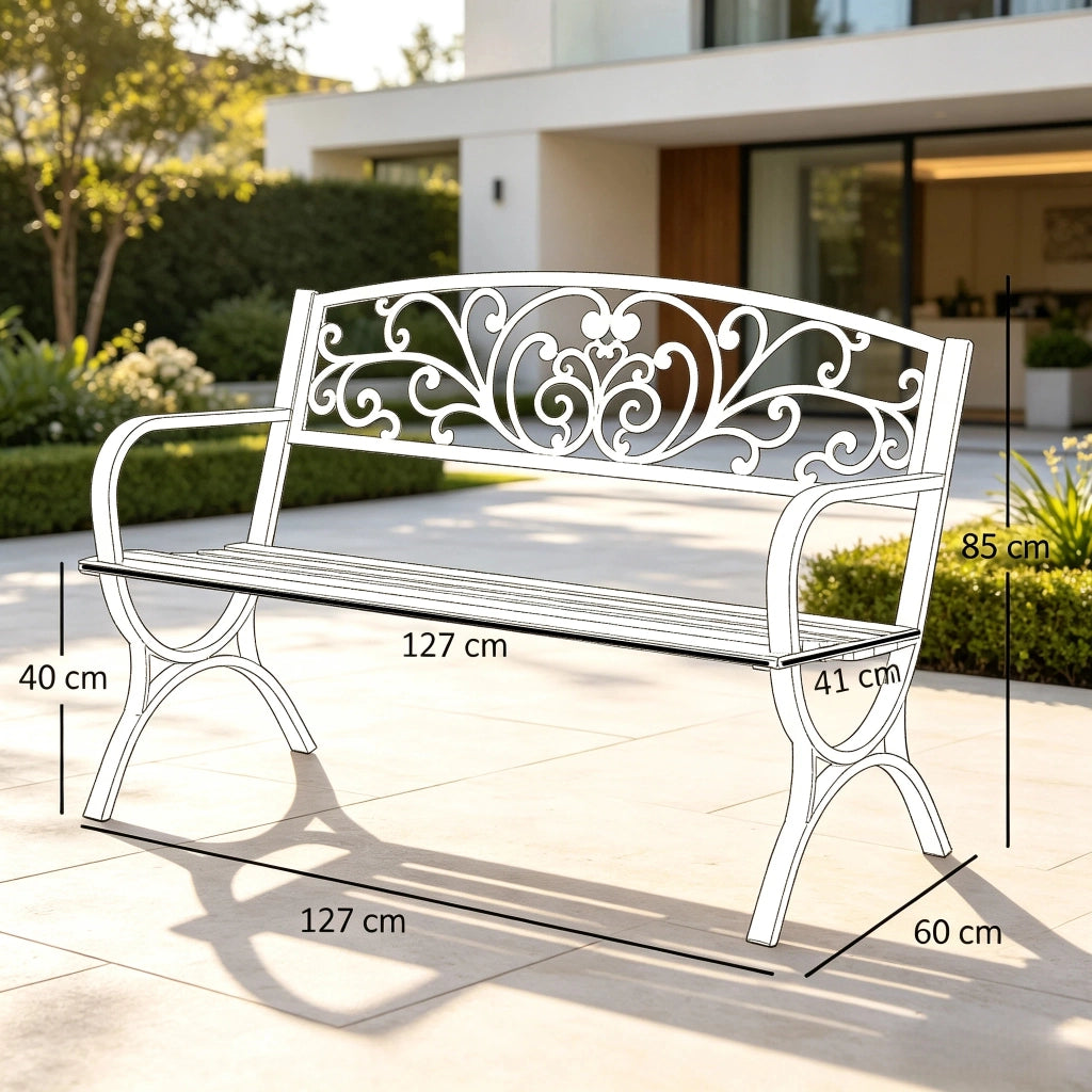 Elegante panchina da esterno, panchina da giardino con schienale ornamentale, panchina elegante (solo panchina)