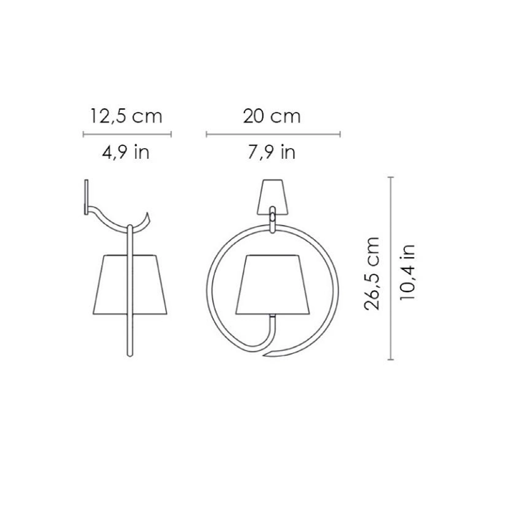 Lampada a led da Parete con Gancio Poldina Corten ricaricabile e dimmerabile con batteria fino a 12 ore