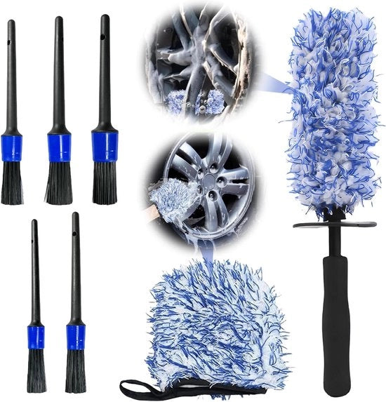 Set di pulizia per ruote con setto di pulizia dettagliata - set di pulizia ruote con manico in alluminio.