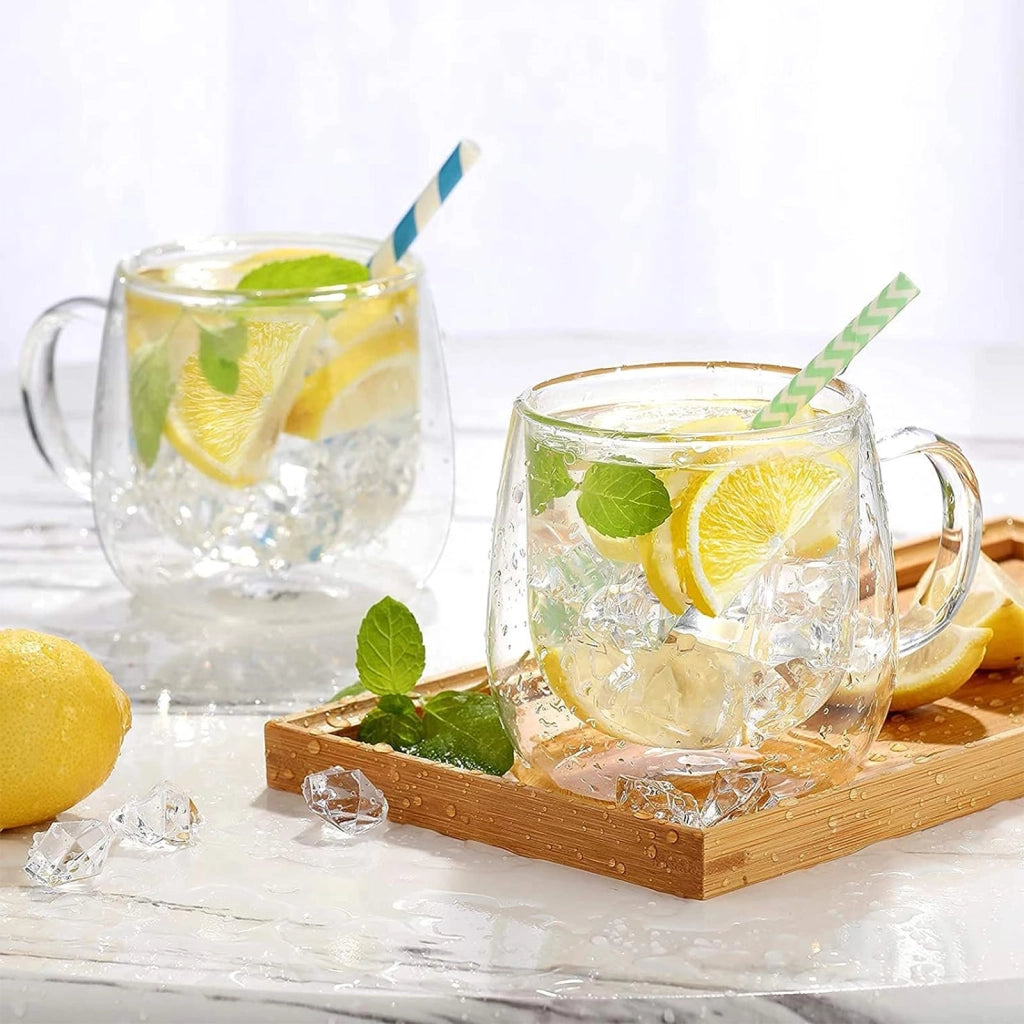 Lotto 2 bicchieri con doppia parete da 250 ml in vetro borosilicato Trasparente Cheffinger