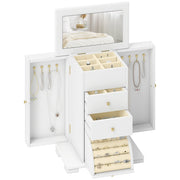 Cofanetto per Gioielli in Legno con 4 Livelli, Ali, Specchio e 2 Cassetti ¨C Zephmum ¨C Bianco 26.5x16x33.5 cm