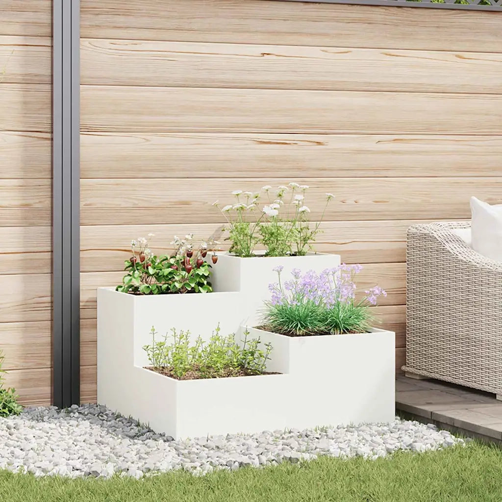 Fioriere | Cassetta per fiori | Vaso da giardino Bianco 80 x 80 x 60 cm Acciaio