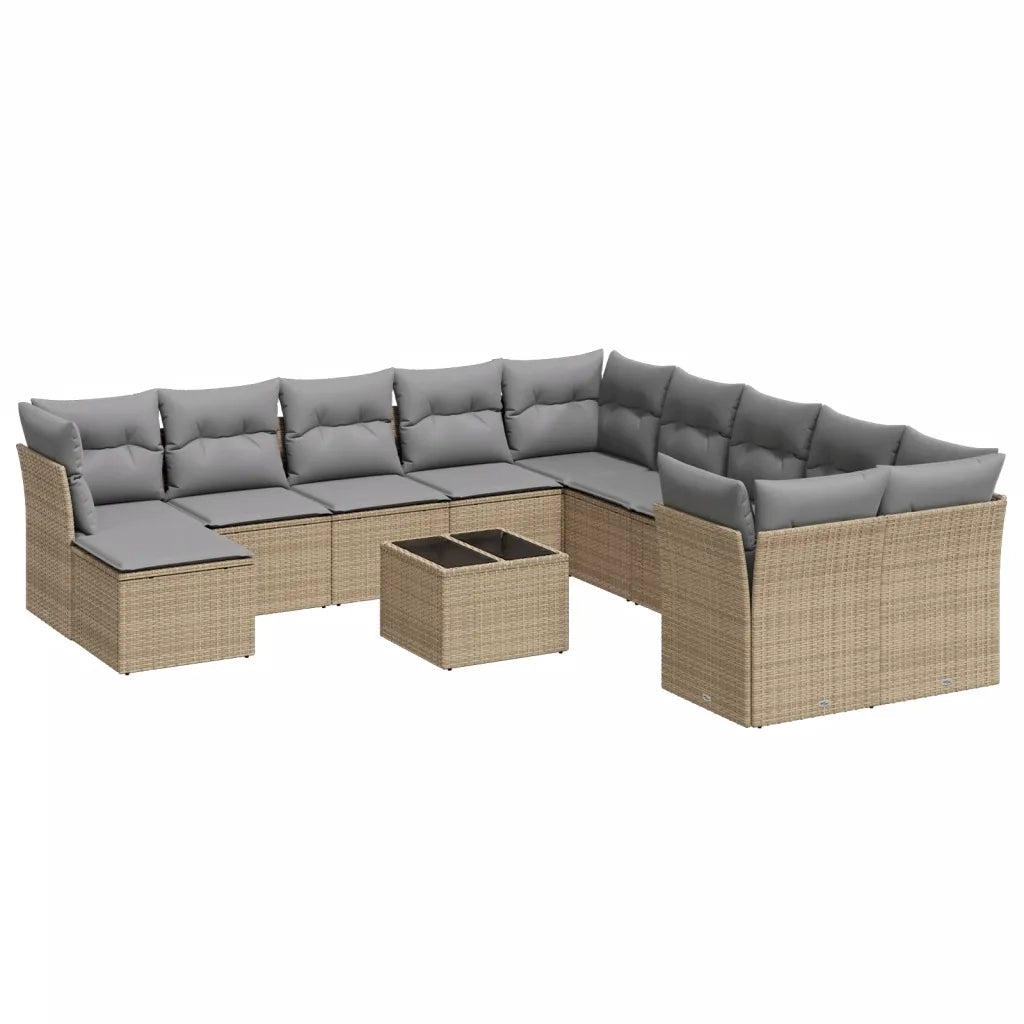 Set Divani da Giardino 12 pz con Cuscini Beige in Polyrattan