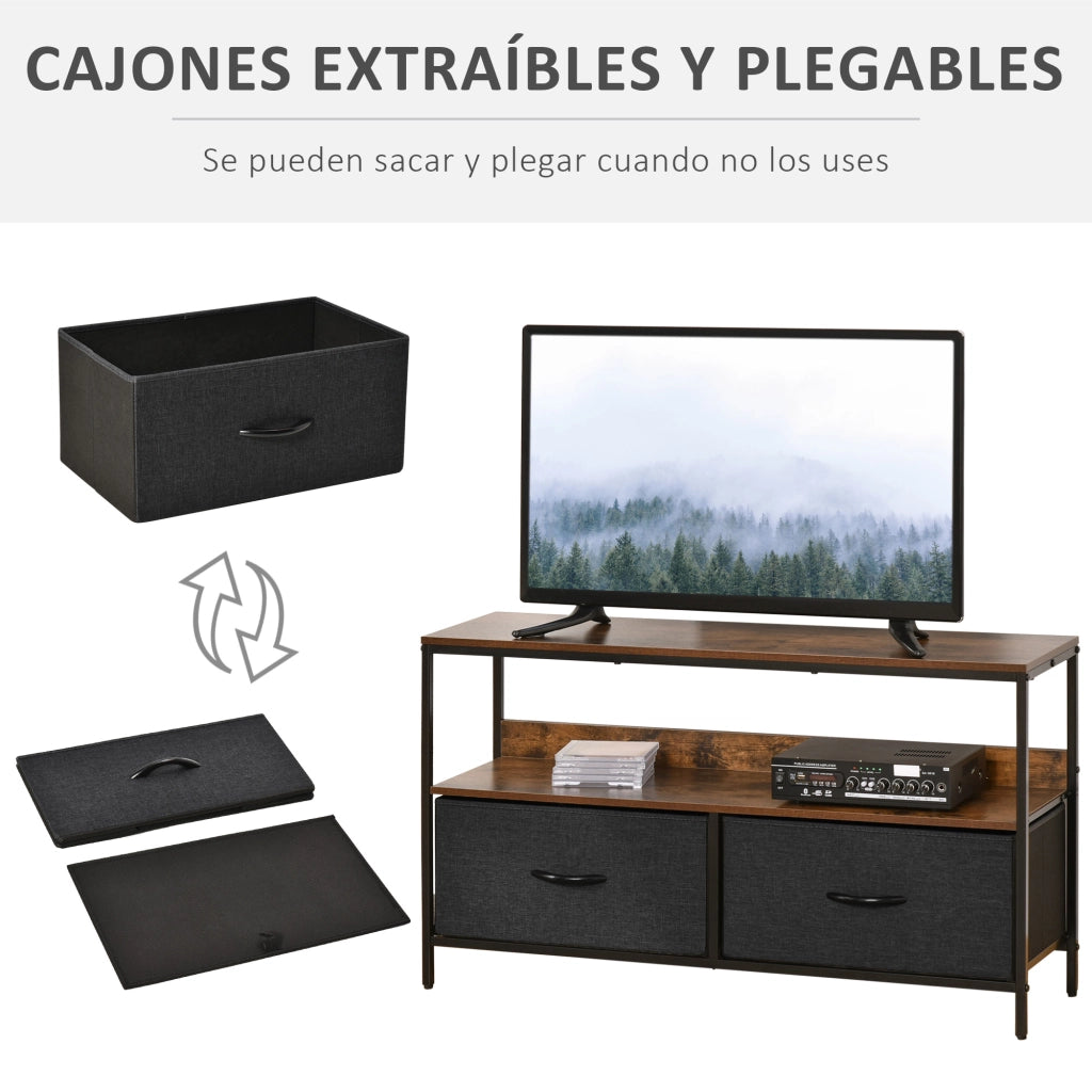 Mobile TV con 2 cassetti e ripiano ¨C Minimal ¨C Marrone ruvido e nero 98 cm