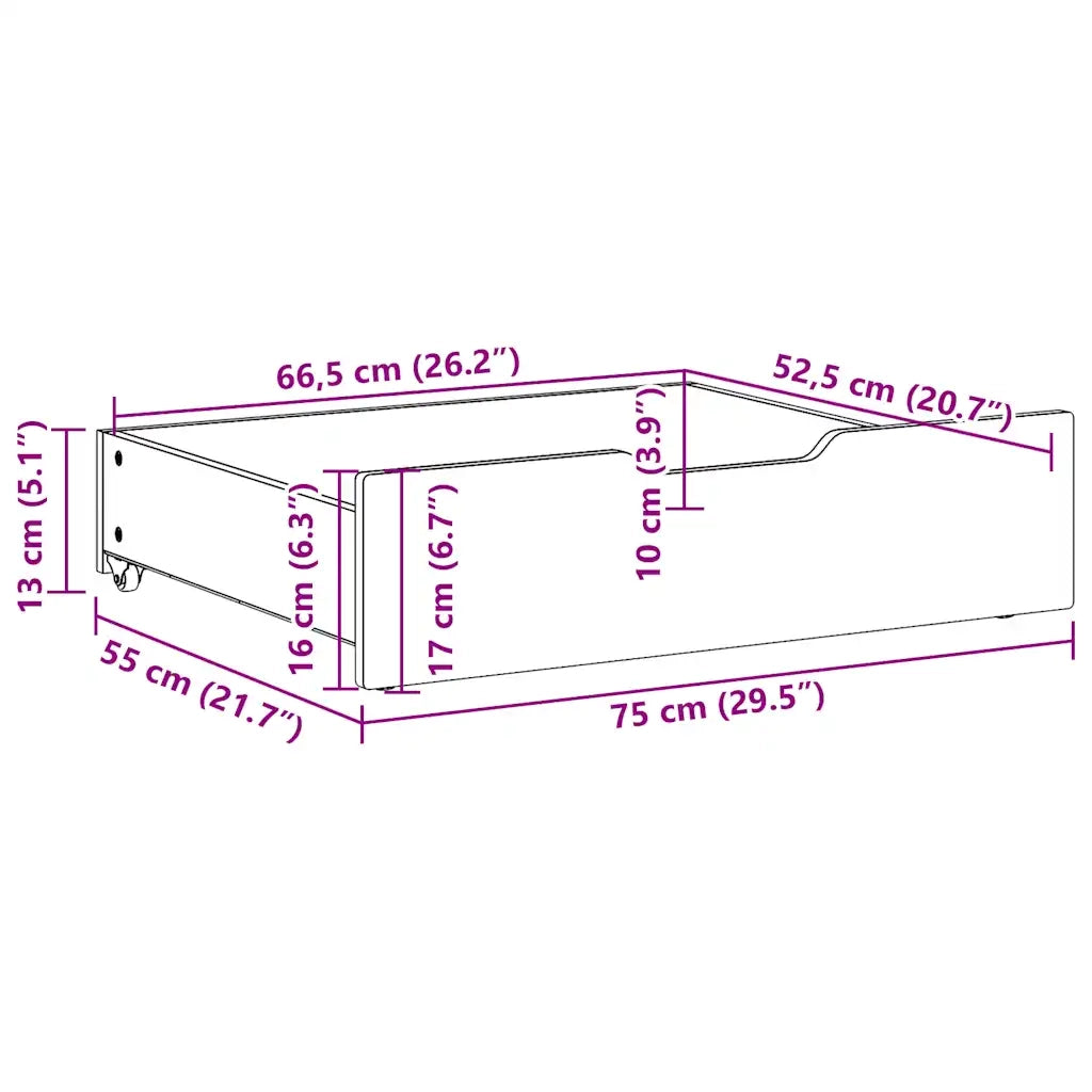 Cassettoni per Letto 2 pz Marrone Cera 75x55x17 cm Legno di Pino CFW2742641