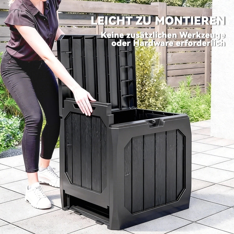 Contenitore da giardino in plastica da 121 litri, contenitore per esterni con maniglie, nero