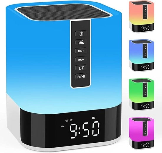 Lampada notturna con sveglia, altoparlante Bluetooth, lampada da camera con LED color cambiabile regolabile, regalo