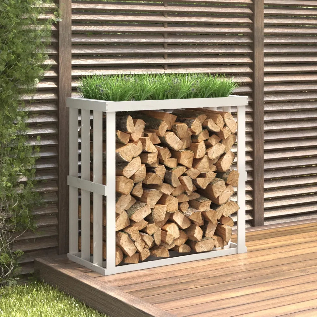Portaceppi da Esterno Bianco 108x52x106 cm Legno Massello Pino 822627