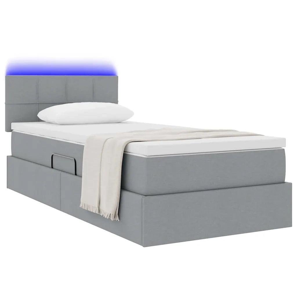 Letto con contenitore e LED Grigio chiaro 90 x 190 cm Tessuto