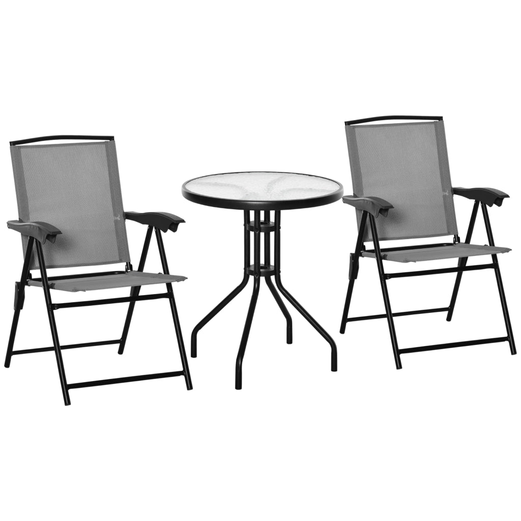 Set giardino 3 pezzi tavolo rotondo vetro temperato 2 sedie pieghevoli reclinabili ¨C Xylo ¨C Textilene grigio