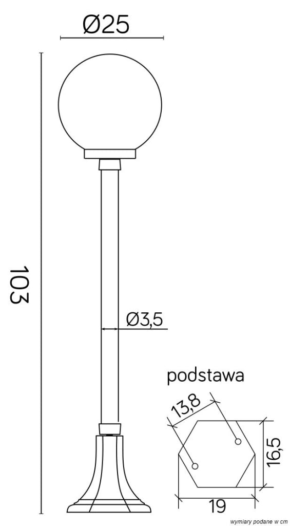 Lampione da giardino 103cm sfera 25cm nero E27 IP43