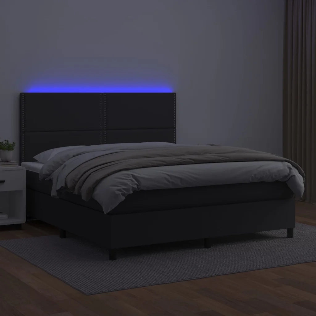 Giroletto a Molle con Materasso e LED Nero 180x200cm Similpelle 3135897