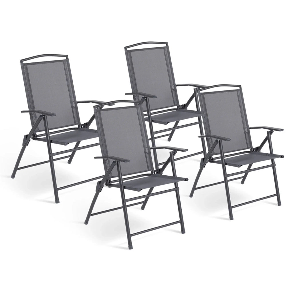 IDMarket - Set di 4 sedie da giardino pieghevoli ALGHERO in metallo e textilene grigio antracite con braccioli