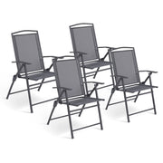 IDMarket - Set di 4 sedie da giardino pieghevoli ALGHERO in metallo e textilene grigio antracite con braccioli