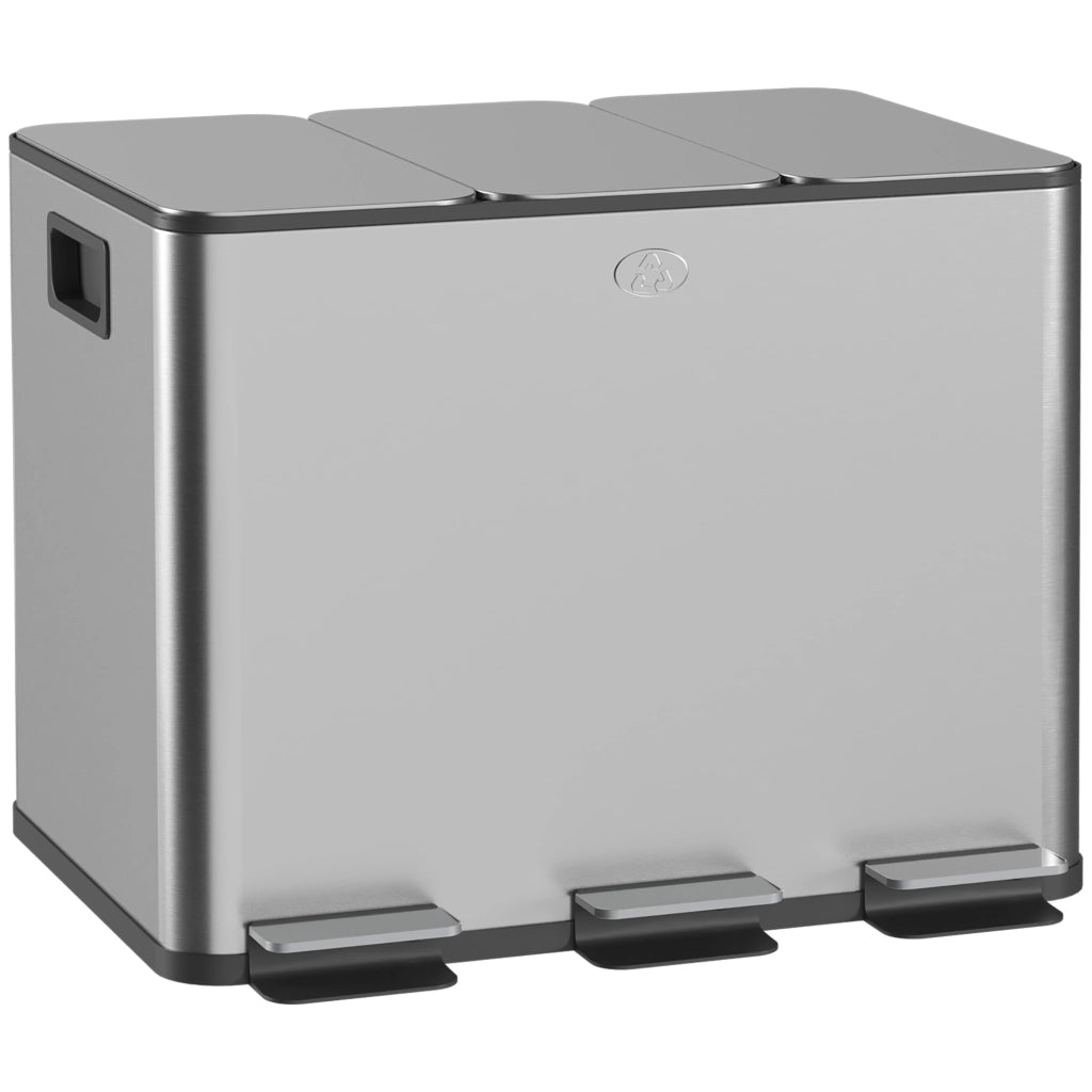 Pattumiera 3 Scomparti 20L ¨C Xylo ¨C Acciaio Inox Anti-Impronte Soft-Close