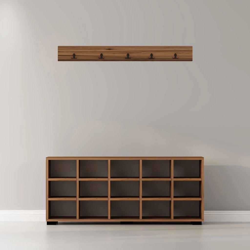 Scarpiera in legno "Talu" con appendiabiti - 120 x 30 x 52 cm - Marrone