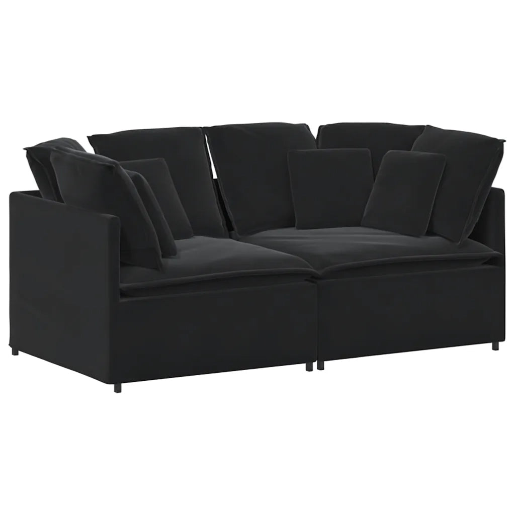 Divano Modulare con Cuscini in Velluto Nero 3321254