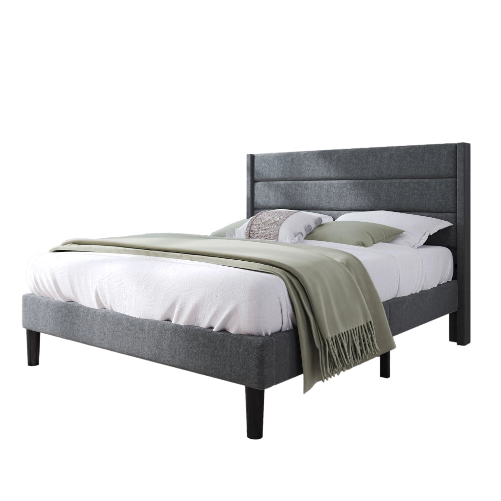 DESMIU Letto Matrimoniale 140 × 200 cm 2 Posti con Testiera Imbottita, senza Materasso, in Tessuto Grigio Scuro