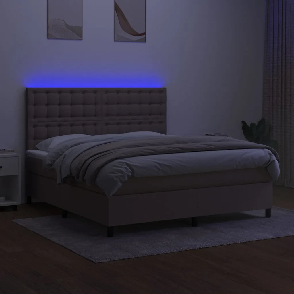Letto a Molle con Materasso e LED Tortora 180x200 cm in Tessuto 3135217