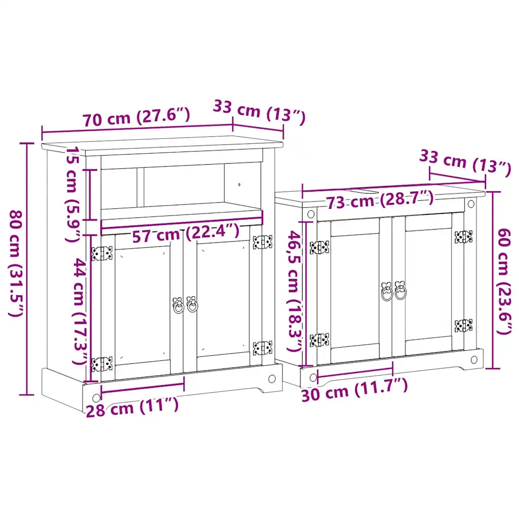 Set Mobili da Bagno 2 pz Corona in Legno Massello di Pino 3334637