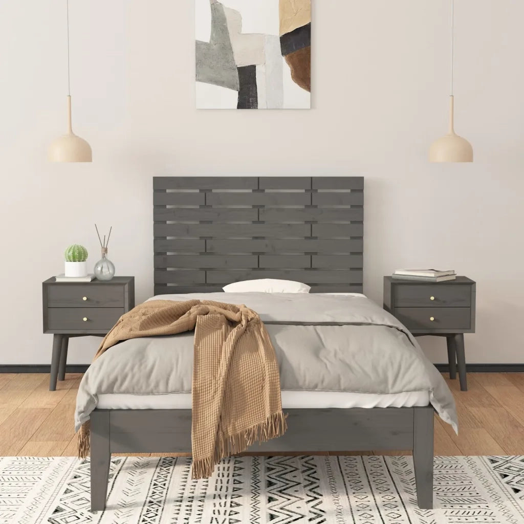 Testiera | Testata da Parete Grigia 96x3x63 cm in Legno Massello di Pino