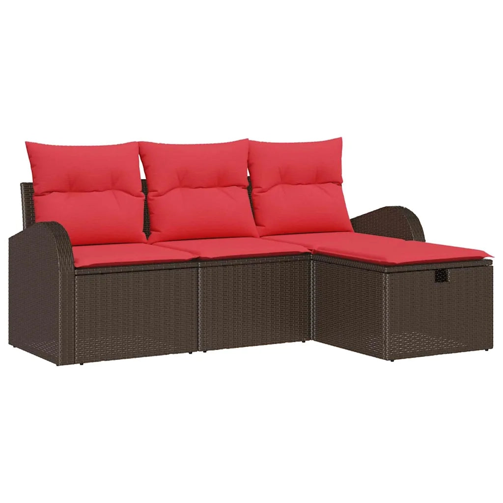 Set Divano da Giardino con cuscino 4 pcs Marrone polyrattan 3360385