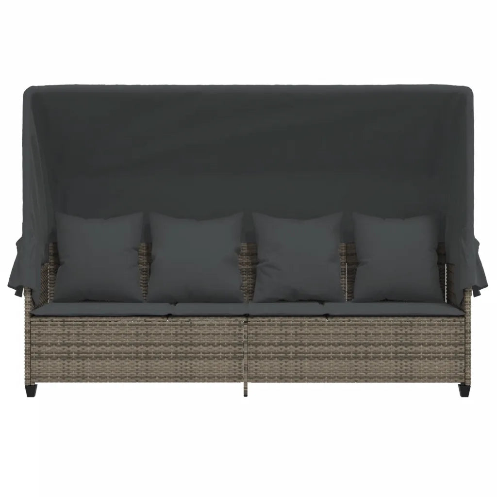 Lettino Prendisole con Baldacchino e Cuscini Grigio Polyrattan 368355