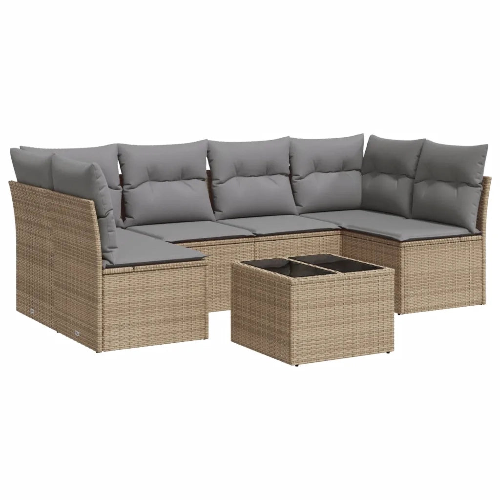 Set Divani da Giardino 7 pz con Cuscini Beige in Polyrattan 3249238