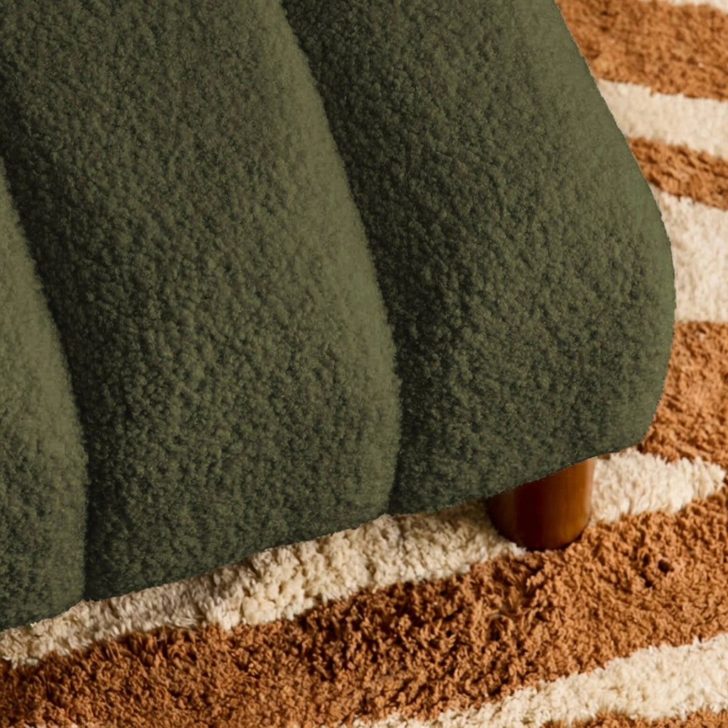 Poltrona bambino piedi arrotondati legno di hevea e bouclé, verde kaki