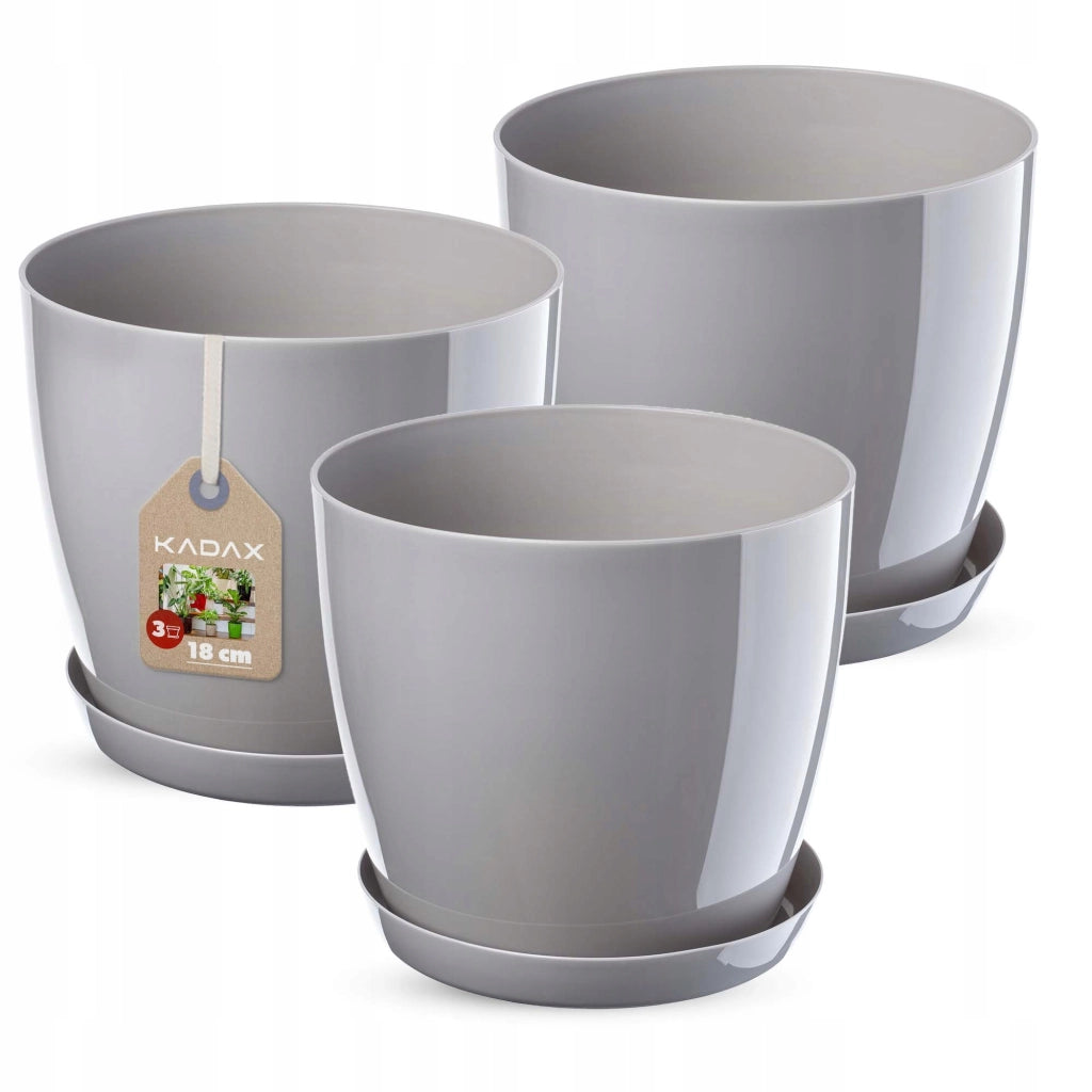 Vaso da fiori KADAX, fioriera, coperchio, 18 cm, supporto per fiori, plastica grigia, 3 pezzi.
