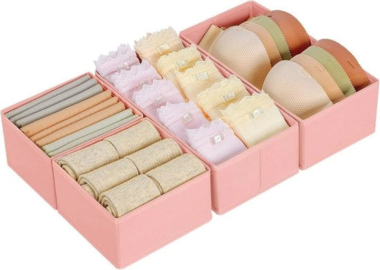Set di organizzazione per la stanza dei vestiti da 4 pezzi - Scatole pieghevoli per intimo, calze, cravatte e cinture - Rosa