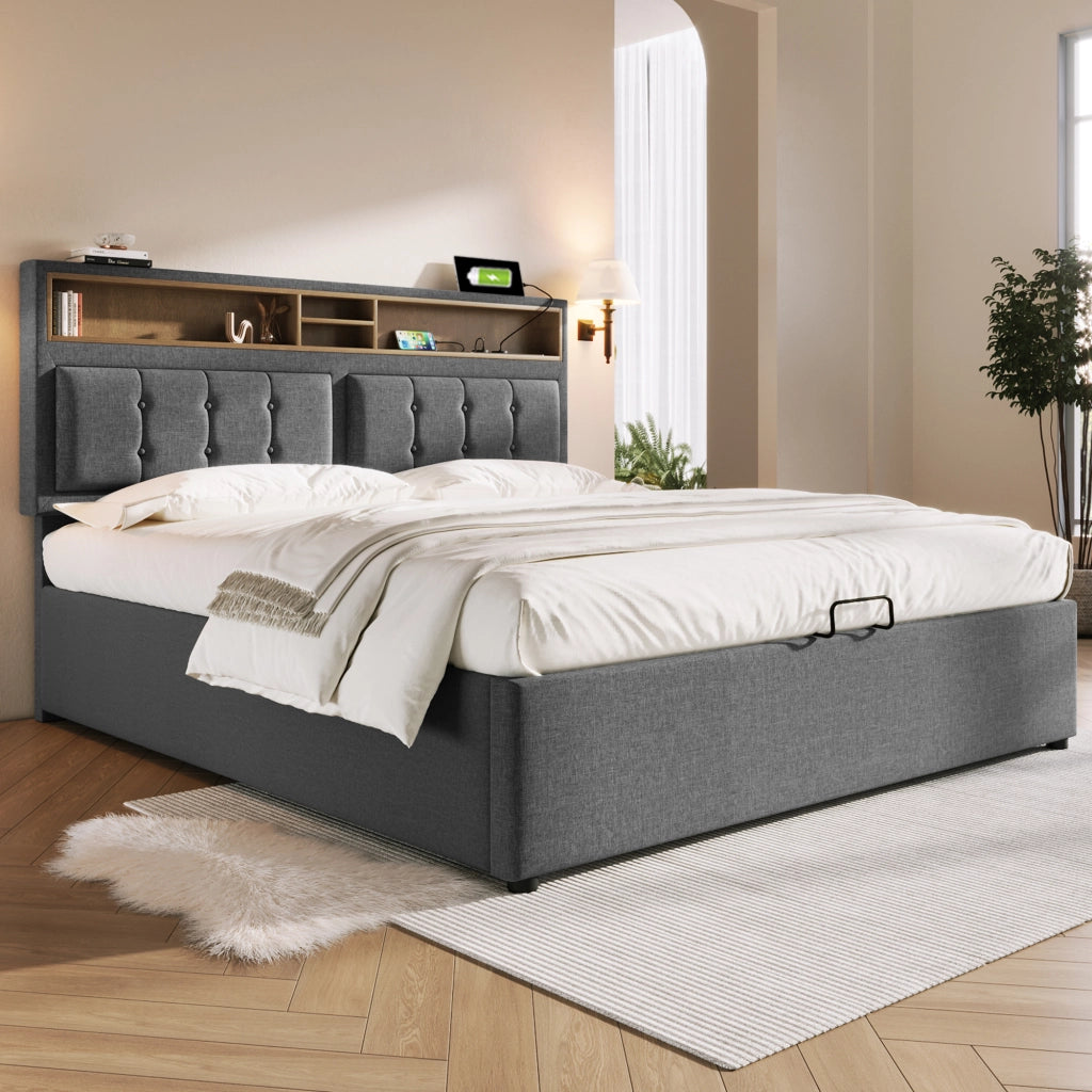 letto imbottito lino grigio 140 x 200 cm