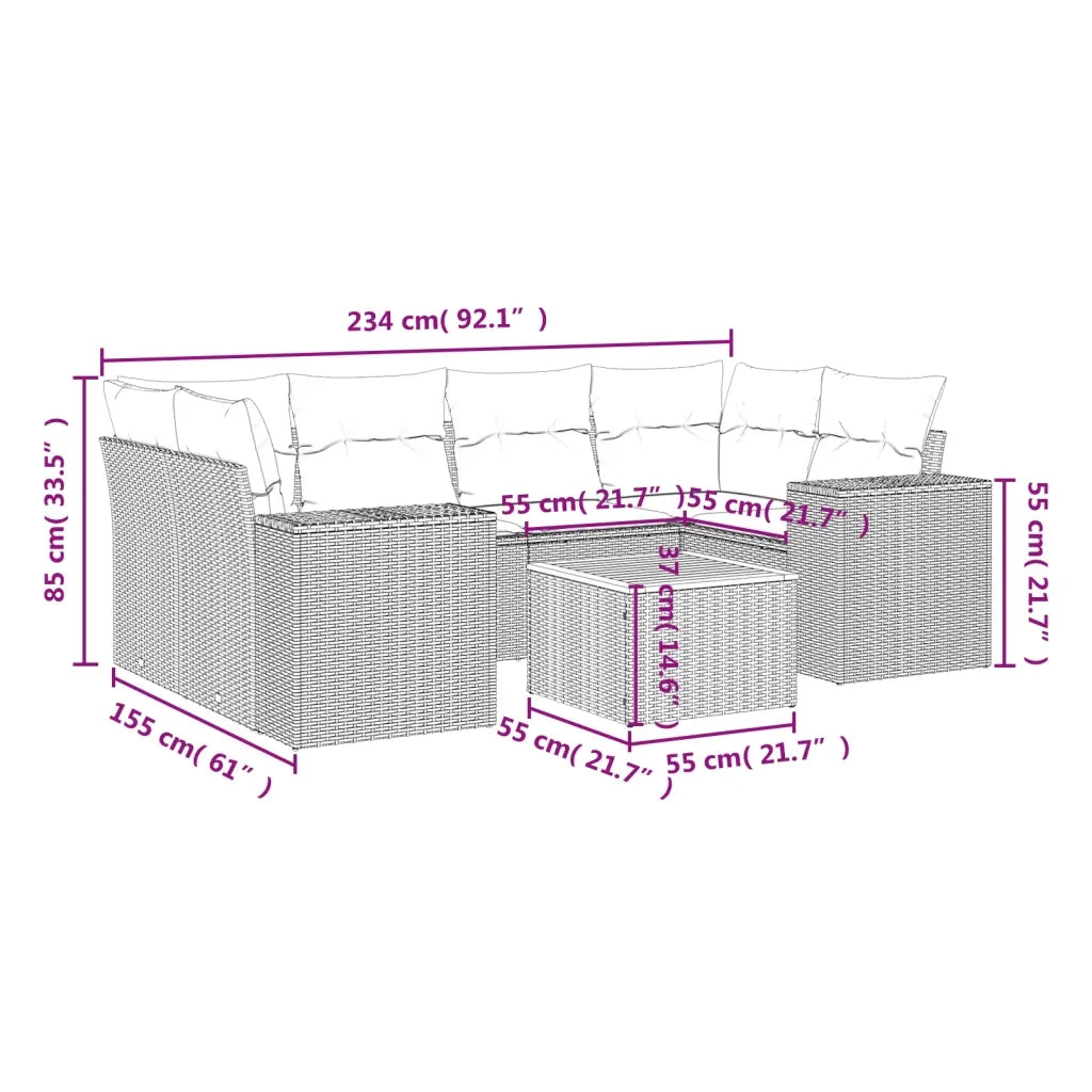 Set Divani da Giardino con Cuscini 7pz Nero Polyrattan