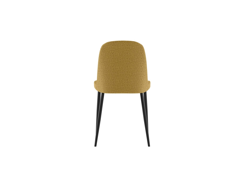 Sedia da pranzo Tamara con struttura in polipropilene e rivestimento in tessuto giallo, gambe in metallo nero - Design moderno e vivace
