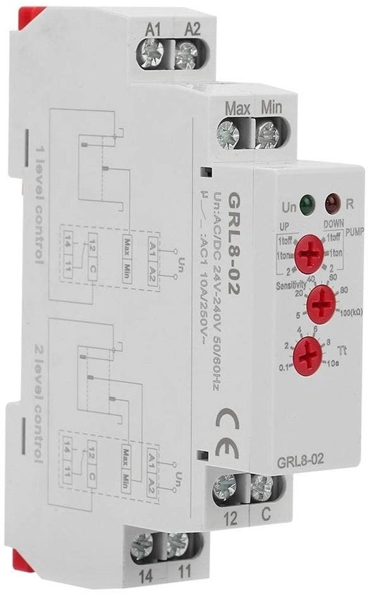 Regolatore AC/DC 24-240 V - 10 A - 1/2 Regolazione - Impostazione sensibilità 5-100 kΩ - Tempo di reazione 400 ms - Relè di regolazione