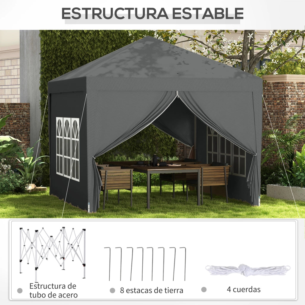 Gazebo pieghevole 3x3 m ¨C Xylo ¨C 4 pareti laterali anti-UV con borsa trasporto grigio