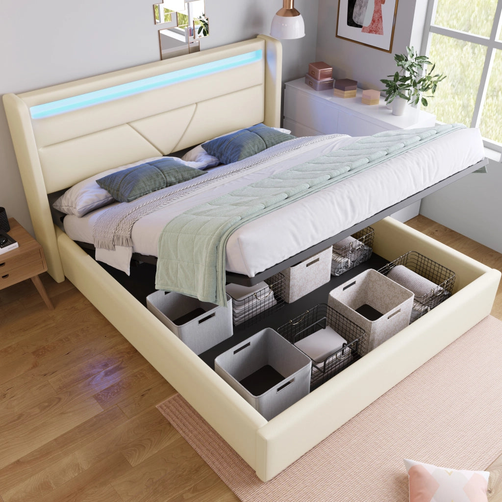 LETTO Contenitore 140x200 cm PU bianco con LED