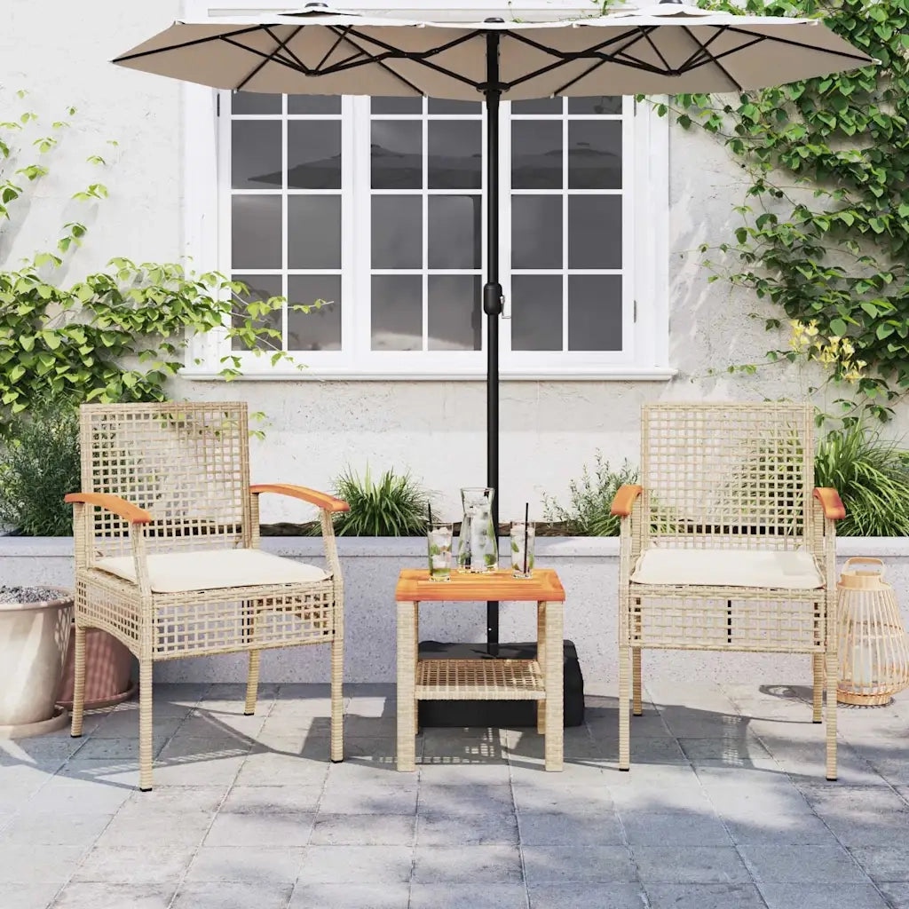 Set da Bistrò 3 pz con Cuscini Beige Polyrattan e Legno Acacia 366261