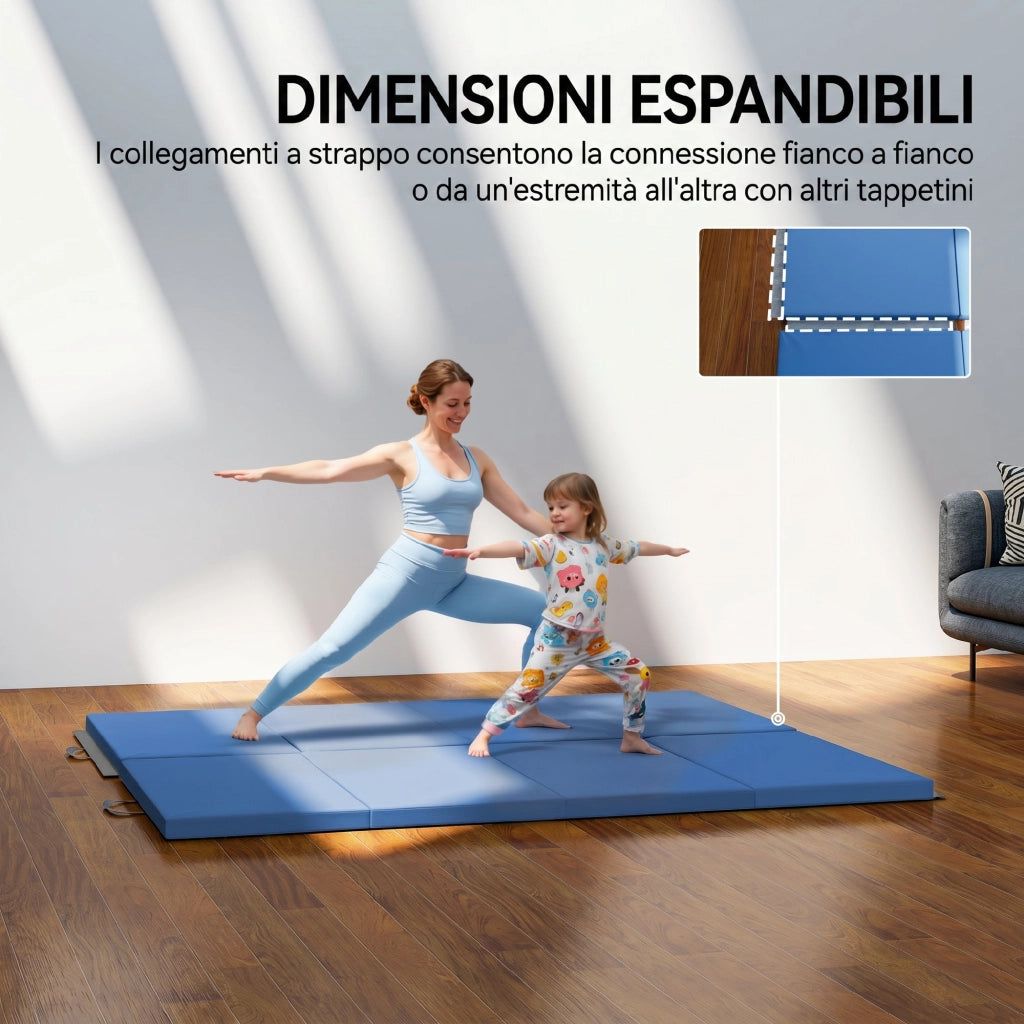 Tappetino da Ginnastica Pieghevole 180x80x5 cm Materassino Fitness Spesso 5 cm e Antiscivolo in Schiuma EPE Azzurro
