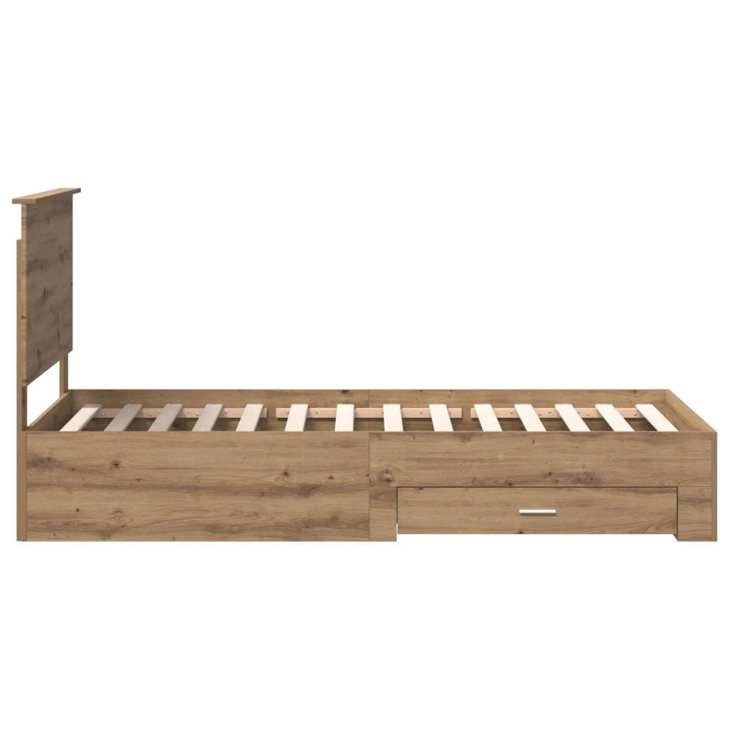 Letto singolo | Letto per adulti | Struttura del letto con testiera Rovere artigianale 90 x 190 cm