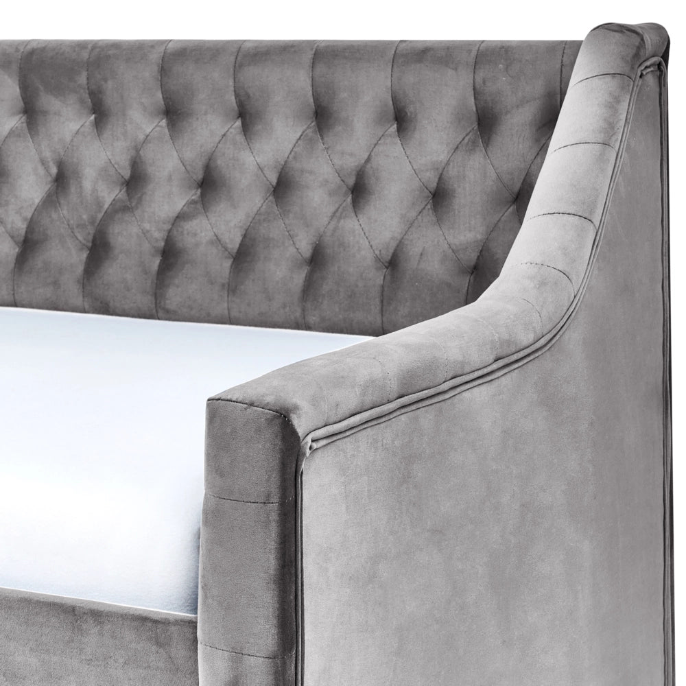 Letto singolo con letto estraibile 90 x 200 cm in Velluto grigio con Rete a Doghe