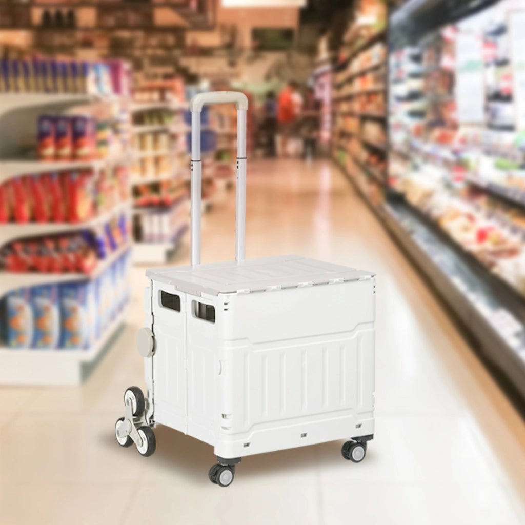 Carrello per Spesa Pieghevole con RuoteSaliscale in Alluminio Bianco